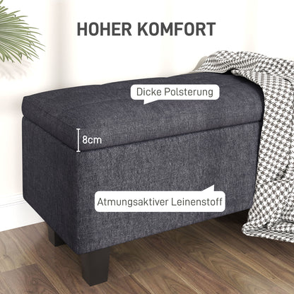 HOMCOM Stauraum-Polsterbank in Leinenoptik, mit Kautschukholzbeinen, für Wohnzimmer, Schlafzimmer, Flur, Dunkelgrau