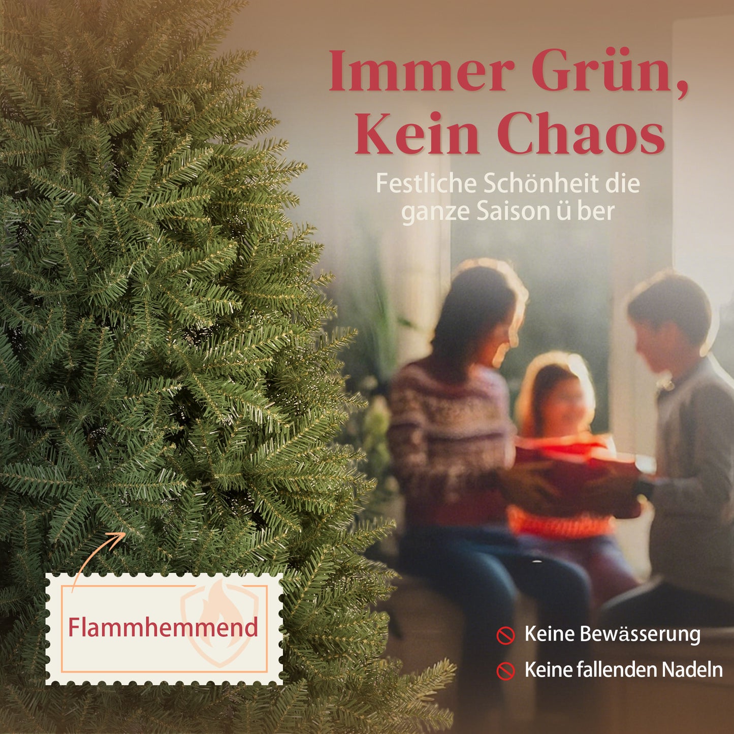 HOMCOM Künstlicher Weihnachtsbaum, 180 cm, klappbare Äste, Metallständer, vielseitig, Grün