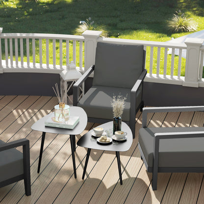 Outsunny Couchtisch 2er Set, Wetterfest Balkontisch aus Stahl, Beistelltisch im Geometrischem Design Schwarz