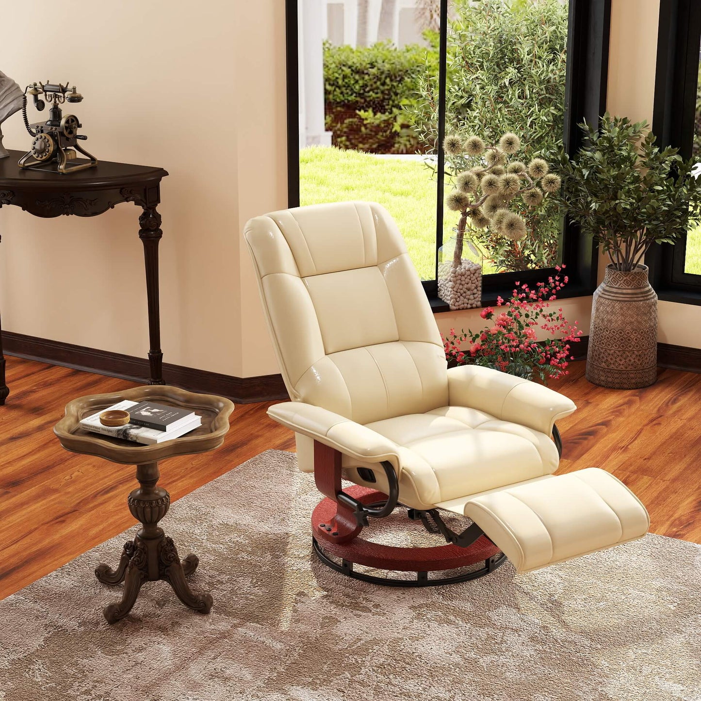 HOMCOM Relaxsessel, verstellbar, Liegefunktion, bis 120 kg, Kunstleder, 78 x 87 x 100 cm, Creme