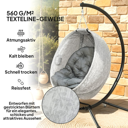 Outsunny Eiförmiger Hängekorb, Hängesessel mit Schaukelfunktion und faltbarem Korb, Gartenstuhl, Becherhalter, Grau