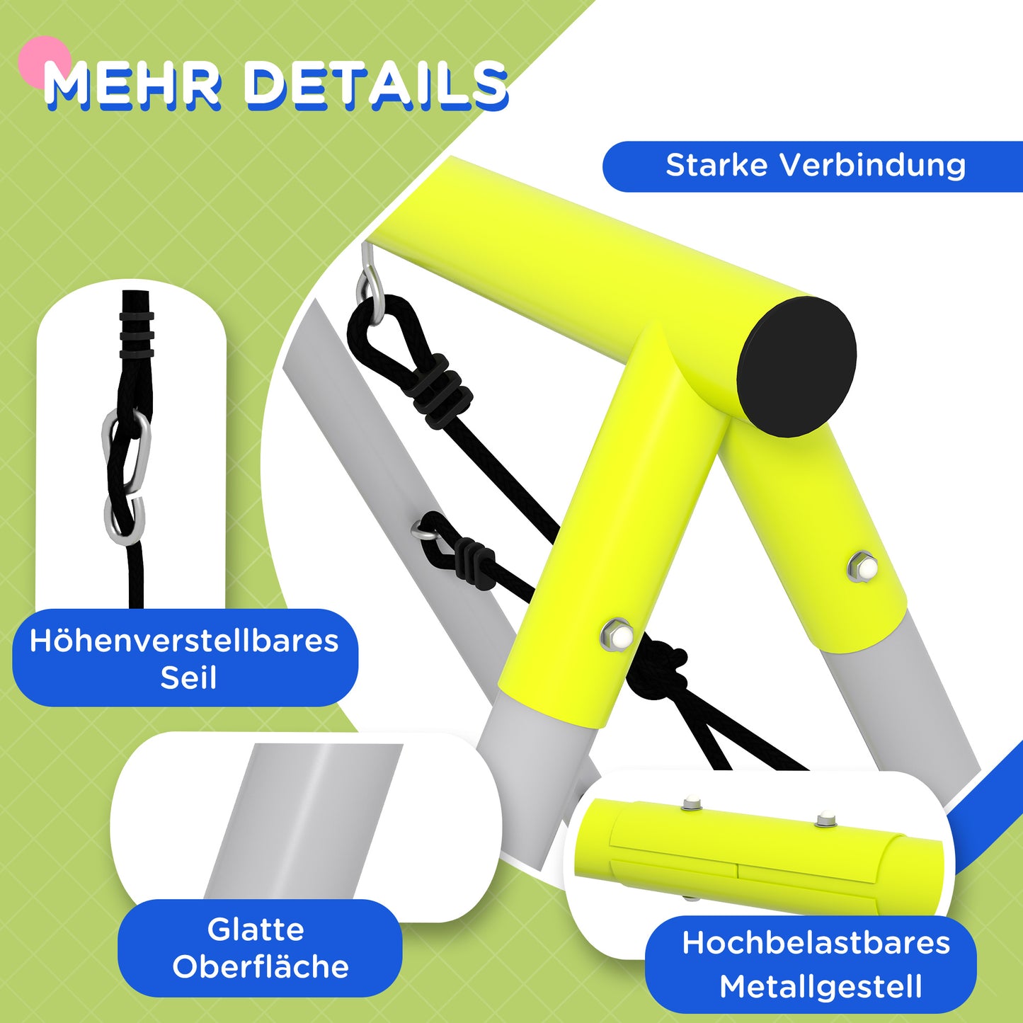 Outsunny Kinderschaukel-Set, mit Kletternetz und Sprossenleiter, für Kinder 3-8 Jahre, Stahlgestell, Grün