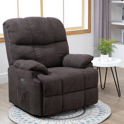 HOMCOM Relaxsessel, Neigbarer Aufstehsessel, verstellbar, mit USB-Anschluss, Seitentasche, Fußablage, Schaumstoff, Braun