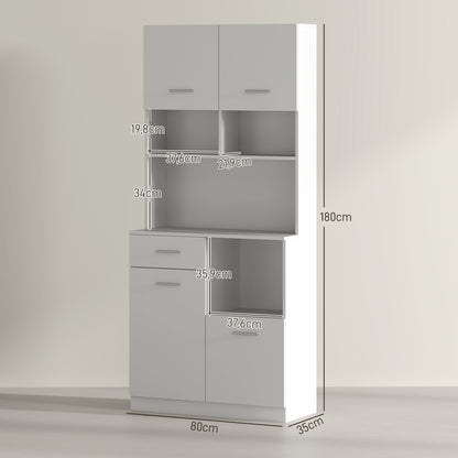 HOMCOM Küchenschrank, Buffet mit Schublade, Soft-Close Türen, 80 x 35 x 180 cm, Weiß