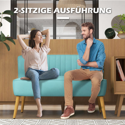 HOMCOM Sofa Retrodesign 2-Sitzer-Sofa, Holzbeine, 117 cm x 56,5 cm x 77 cm, Grün