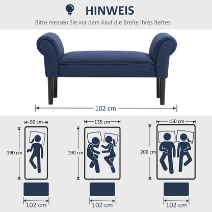 HOMCOM Gepolsterte Sitzbank für Schlafzimmer und Flur, bis 130 kg belastbar, 102 x 36 x 51 cm, Blau
