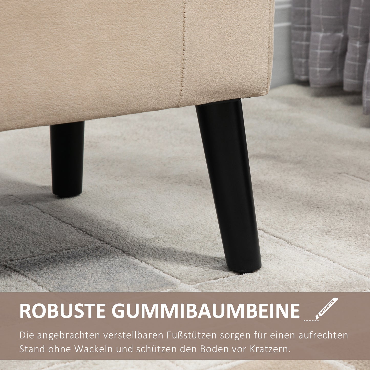 HOMCOM Polsterbank mit Stauraum, Truhenbank mit Armlehnen, 46 cm Sitzhöhe, samtartiges Polyester, 111,5 x 41 x 65 cm, Beige