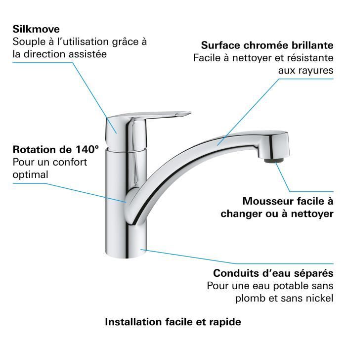 Grohe Quickfix Start Step Kitchen Faucet Start, 140 ° rotation, Kitchen Tap, Chrome, 30530002