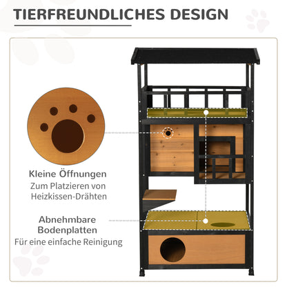 PawHut Katzenhaus Katzenhütte Outdoor Katzenhaus, wetterbeständig, 75,5 cm x 75 cm x 137 cm, Gelb