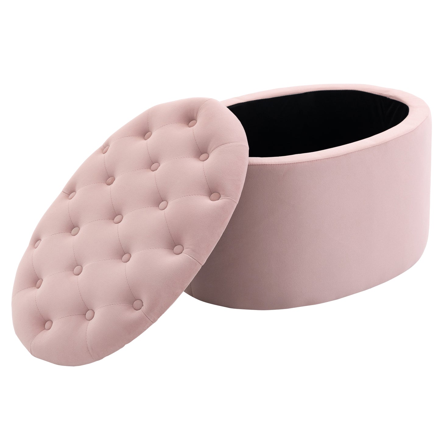 HOMCOM Sitzbank mit Stauraum Polsterbank mit Samtoptik, Sitztruhe Ovale Form, Truhenbank für Wohnzimmer Schlafzimmer Flur 71 x 52 x 42 cm, Rosa