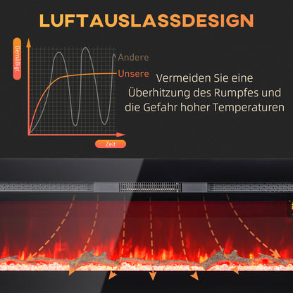 HOMCOM Elektrischer Kamin mit Wandhalterung und Fernbedienung, künstliche Holzscheite und Kristalle, 1800W Leistung, Schwarz
