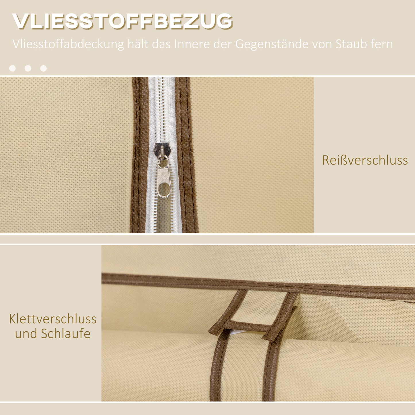 HOMCOM Schrank aus Stoff, Aufbewahrungslösung, 8 Regale, 2 Kleiderstangen, Beige
