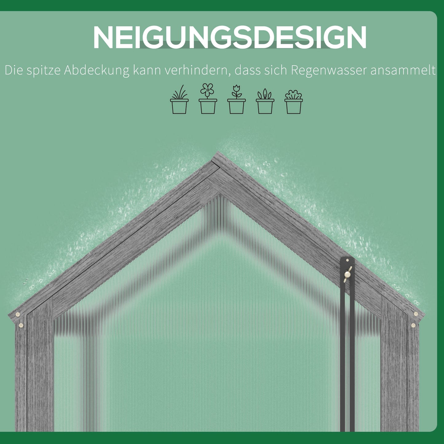 Outsunny Mini-Gewächshaus, Kompaktes Pflanzenhaus aus Holz, Polycarbonat-Platten, Belüftungsöffnung, 90L x 52B x 49,5H cm, Grau