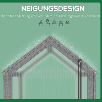 Outsunny Mini-Gewächshaus, Kompaktes Pflanzenhaus aus Holz, Polycarbonat-Platten, Belüftungsöffnung, 90L x 52B x 49,5H cm, Grau