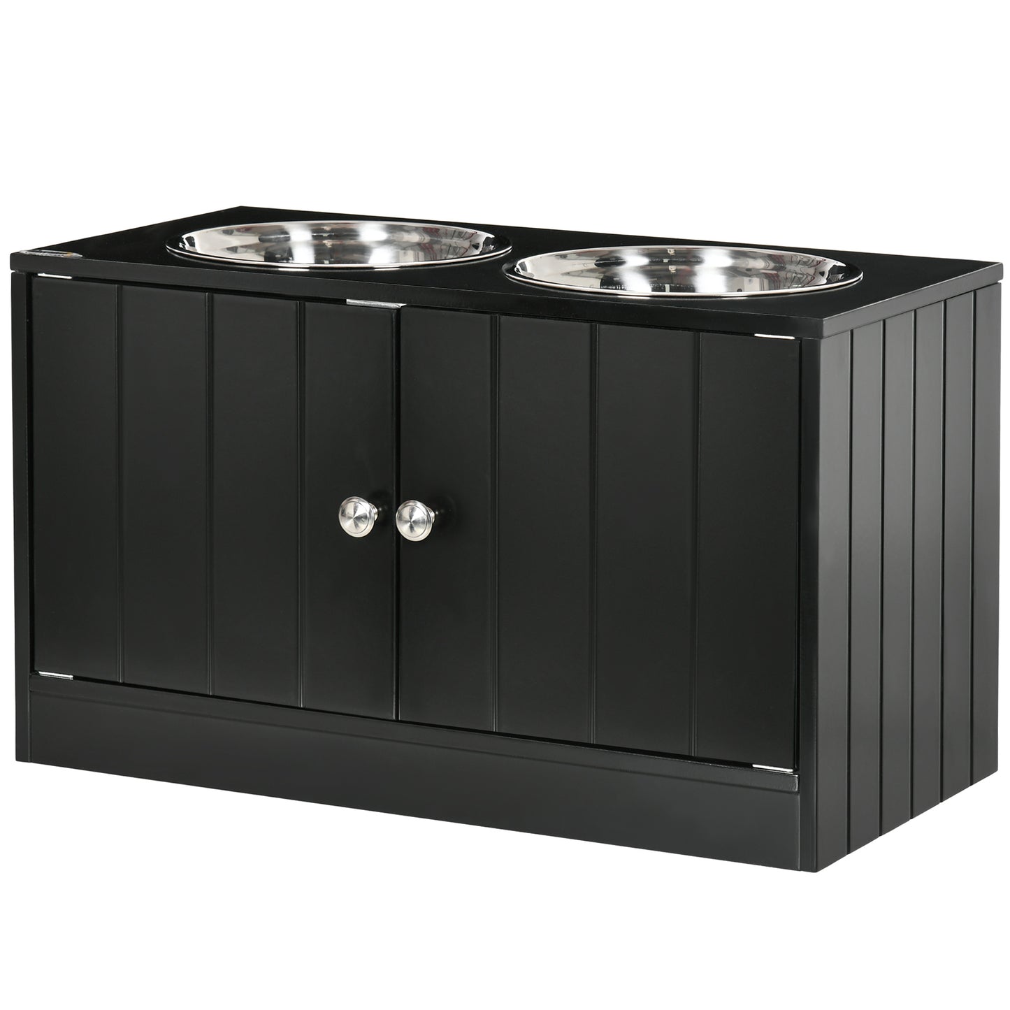 PawHut Erhöhte Futterstation mit 2 Edelstahlschüsseln und 44 L Stauraum, Magnettüren, für große Hunde, Schwarz