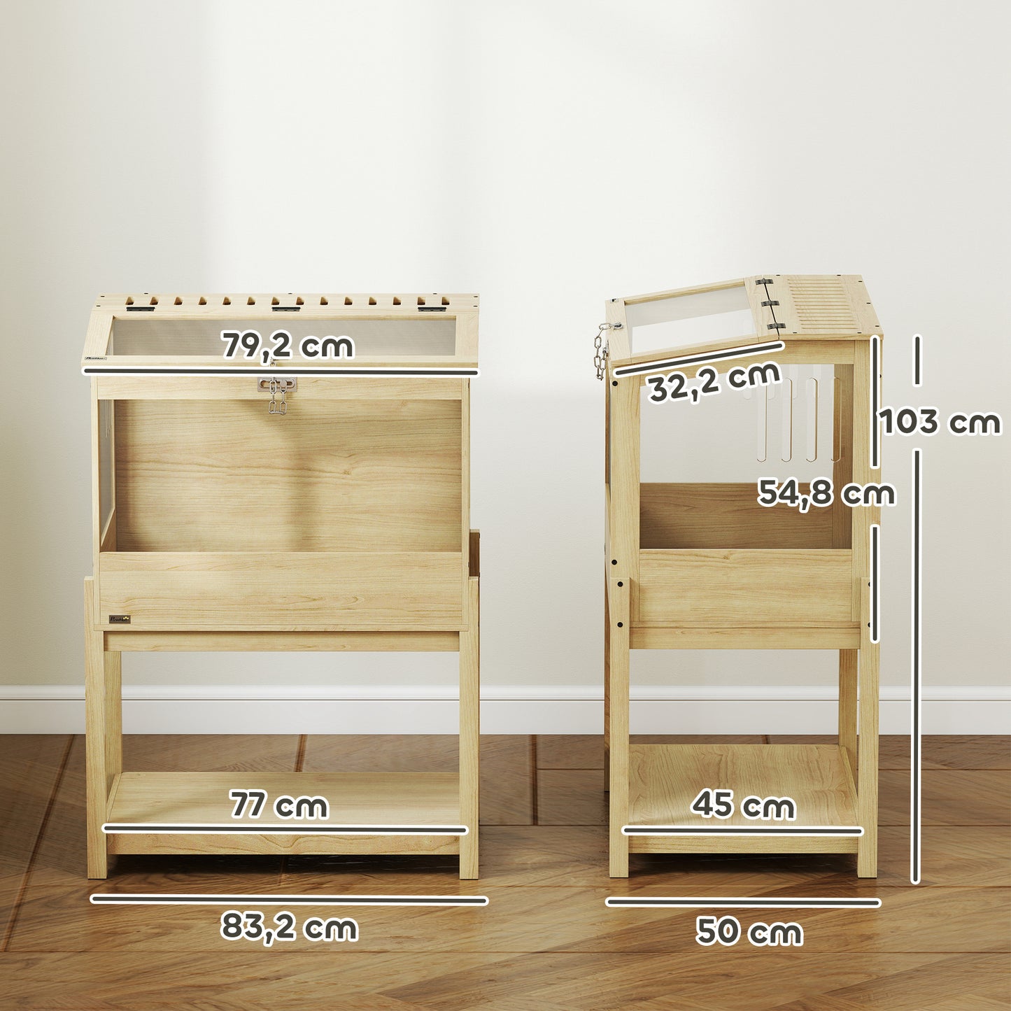 PawHut Hamsterkäfig 2 Etagen Nagerkäfig Kleintierkäfig mit klappbarem Deckel, groß 83,2 x 50 x 103 cm Naturholz