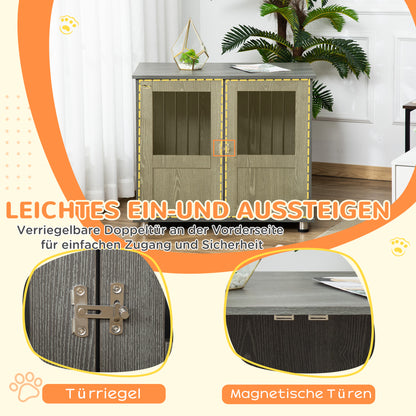 PawHut Hundebox, Haustierbox, Hundehütte mit Schloss, Magnettür, Hundehaus mit Fenster, för stora Hunde, 85 x 55 x 75 cm, Grau
