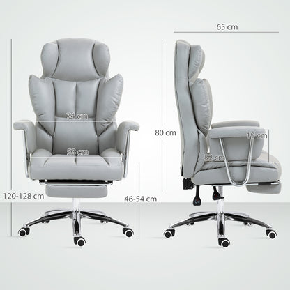 HOMCOM Ergonomischer Bürostuhl, gepolstert, mit Fußstütze, verstellbarer Lehne, 360° drehbar, Hellgrau