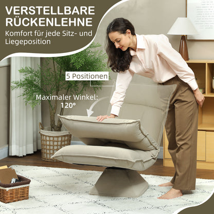 HOMCOM Bodensessel mit 5-fach verstellbarer Rückenlehne, drehbar, moderner Polsterstuhl, Beige