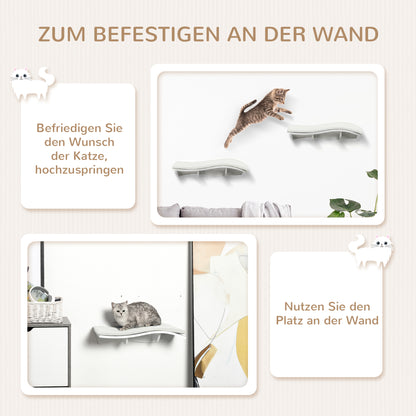 PawHut Katzen Kletterwand Katzenhängematte Katzenbett Wand Katzenregal Wandmontage Katzenmöbel Plüsch MDF Weiß 53 x 28 x 12 cm