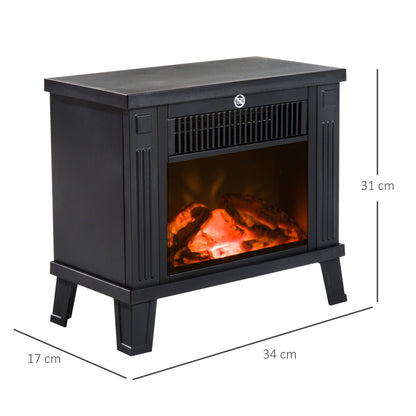 HOMCOM Elektrokamin Elektrischer Kamin Kaminofen Standkamin mit Flammeneffekt 600/1200W, Metall, Schwarz, 34x17x31 cm