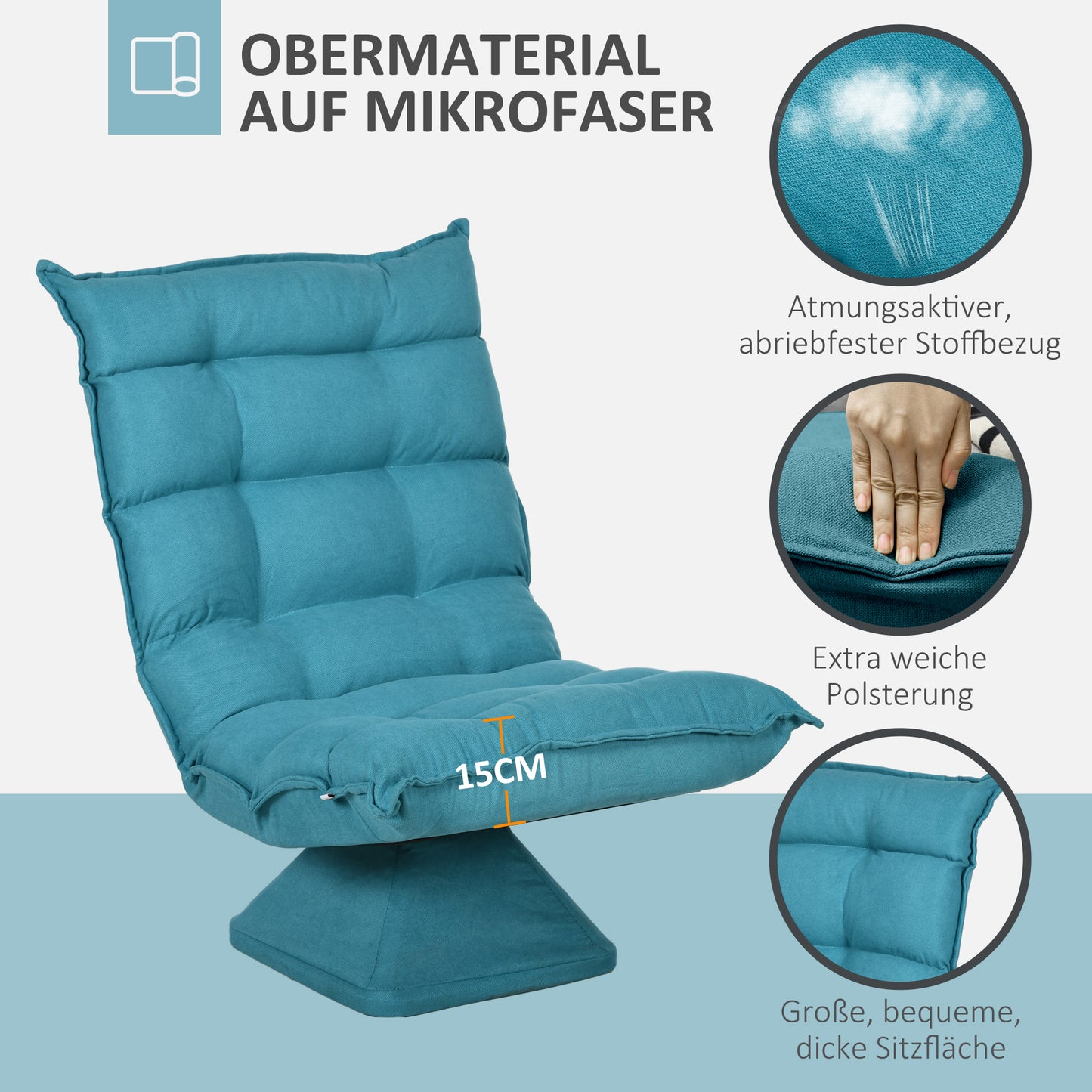 HOMCOM Relaxsessel Lesesessel, drehbar, Samtoptik, 62 cm x 70 cm x 95 cm, Blau