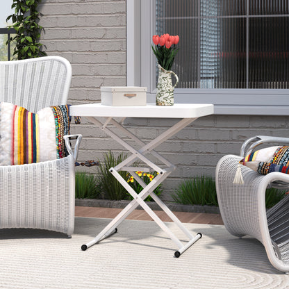Outsunny Gartentisch, Tragbarer Tisch für den Außenbereich aus Kunststoff und Metall, Bistrotisch, für Terrasse, Garten, Weiß