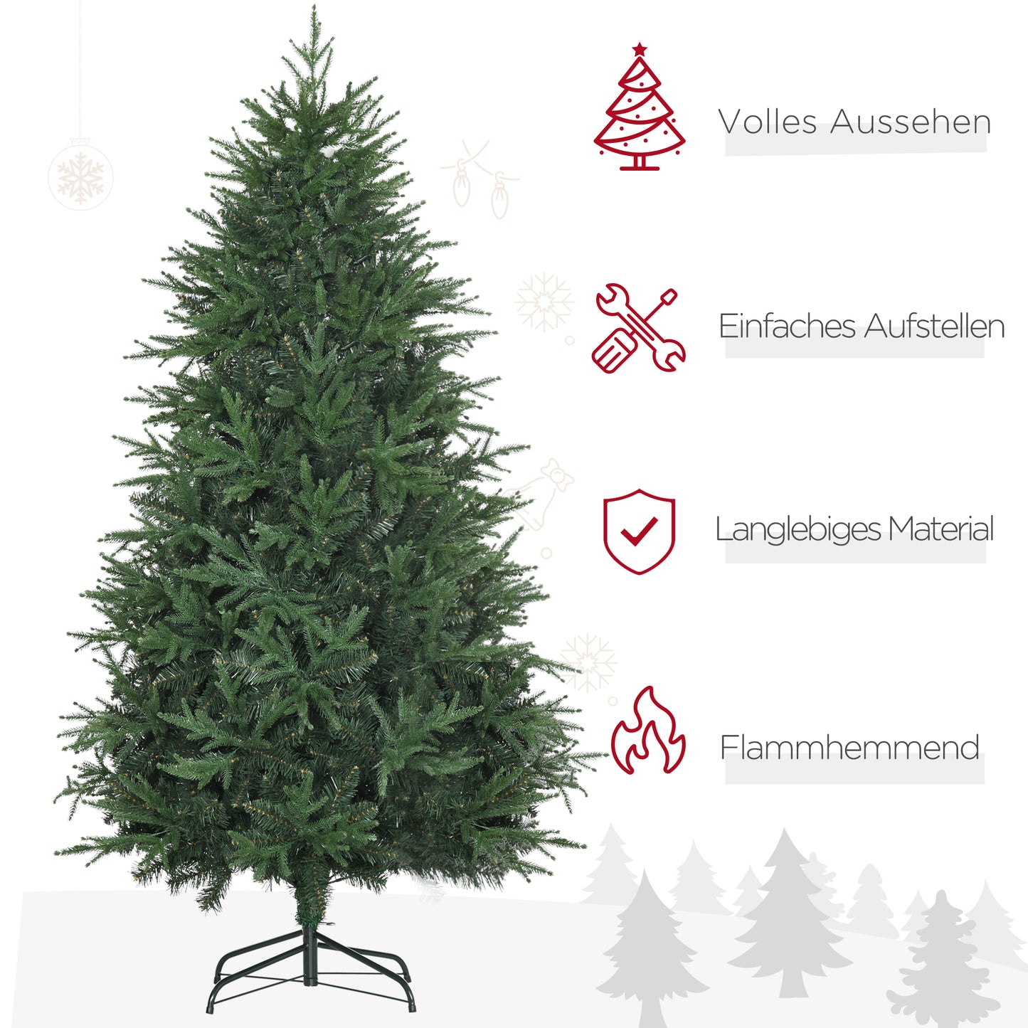 HOMCOM Weihnachtsbaum, Kunsttanne, realistisches Aussehen, schneller Aufbau, Kunststoff, Grün, 114 x 114 x 180cm