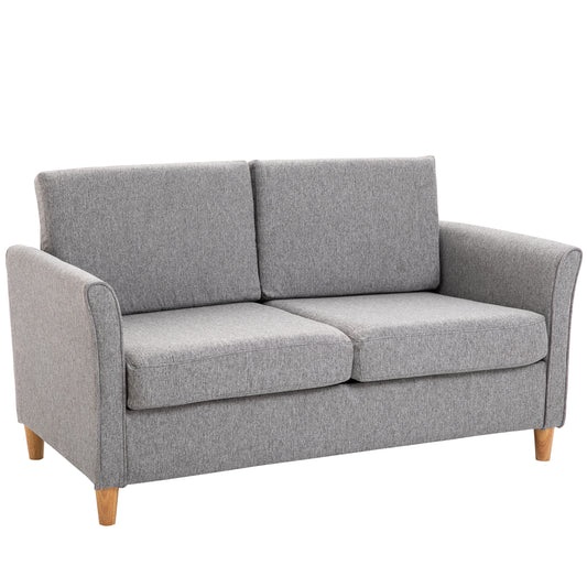 HOMCOM® Zweisitzer Sofa | Abnehmbare Kissen | Leinen, Schaumstoff, Kautschukholz | Hellgrau | 141 x 70 x 78 cm