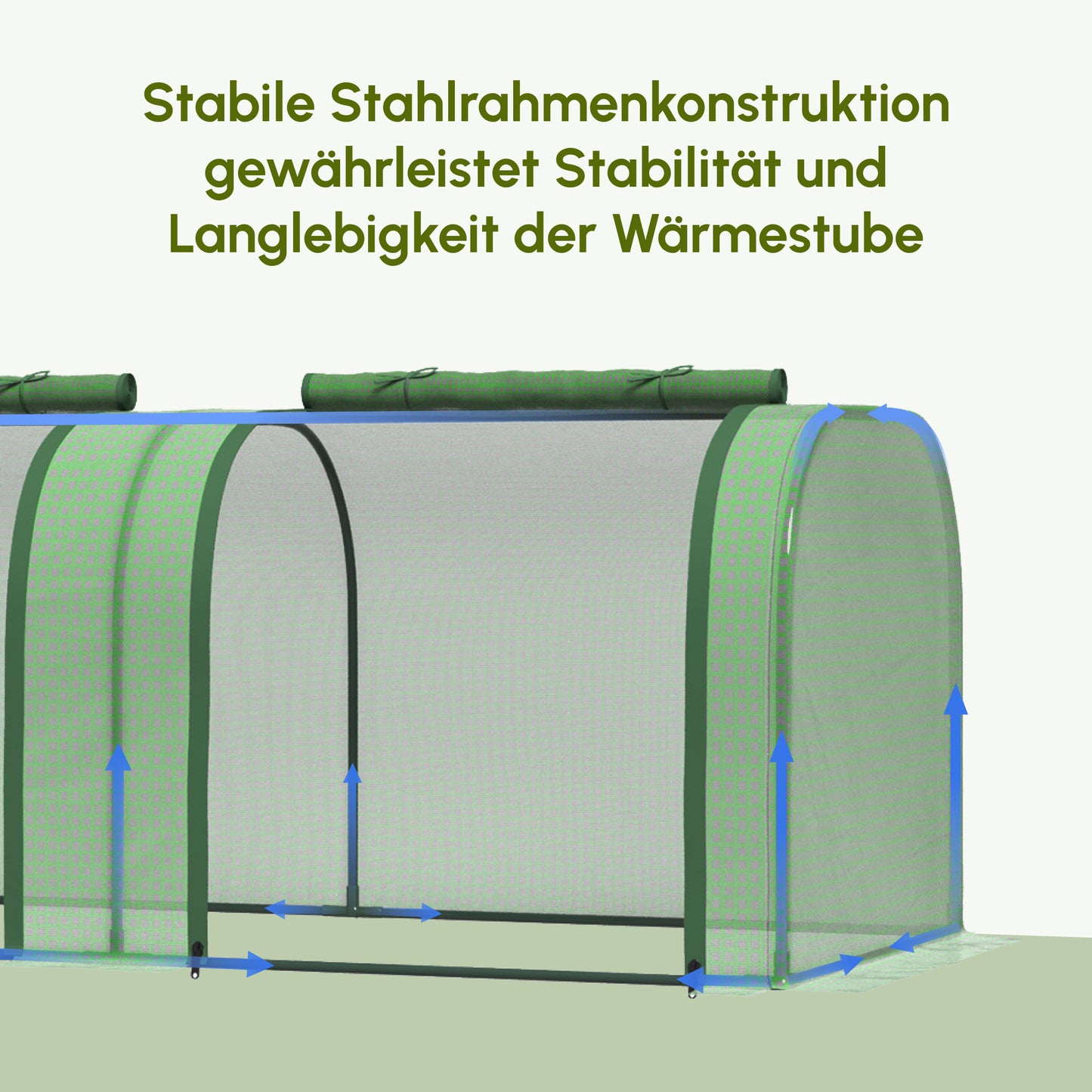 Outsunny Foliengewächshaus, drei aufrollbare Türen, robuste Plane, Stahlrahmen, grün, 2,95 x 1 x 0,8 m