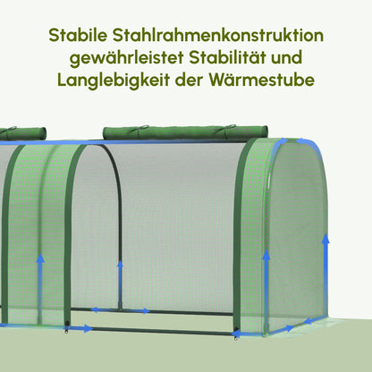 Outsunny Foliengewächshaus, drei aufrollbare Türen, robuste Plane, Stahlrahmen, grün, 2,95 x 1 x 0,8 m