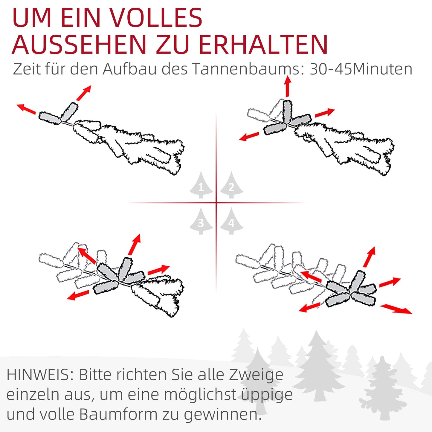 HOMCOM Künstlicher Weihnachtsbaum 180 cm künstlich Tannenbaum mit 1000 Spitzen Christbaum Weihnachtsdeko inkl. Metallständer für drinnen