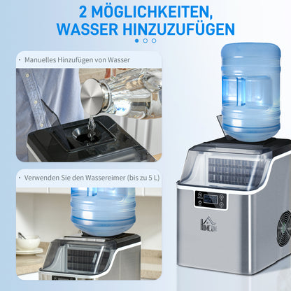 HOMCOM Eiswürfelmaschine Eiswürfelspender Ice-Maker 20kg/24h 2,3L Eiswürfelbereiter mit 3,2 L Wassertank, Silber