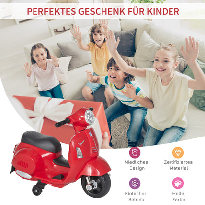 HOMCOM Elektro Kindermotorrad Vespa Elektromotorrad mit LED-Licht, Sound, Kinder Elektro Motorrad für Kinder von 18-36 Monate Rot