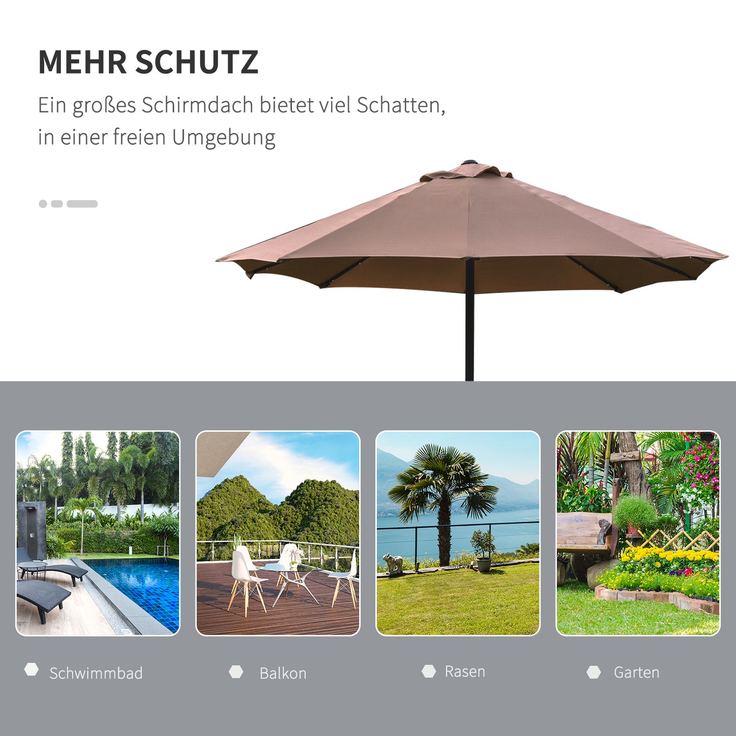 Outsunny Sonnenschirm Oval Khaki 440 x 260 cm