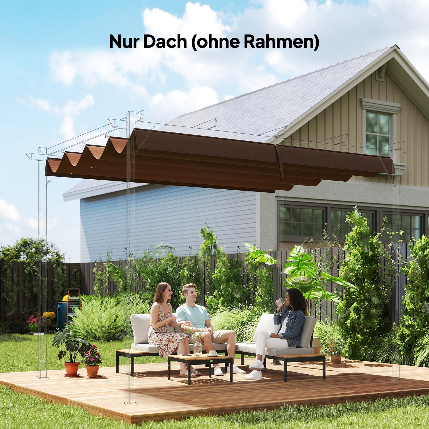 Outsunny Ersatzdach für 2,85 x 2 m Gartenpavillon, ausziehbar, einfache Montage, Polyester, Kaffee
