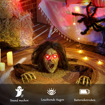 Outsunny Kriechende Zombie-Dekoration för Halloween, ljud, ljusare, batteribetrieb