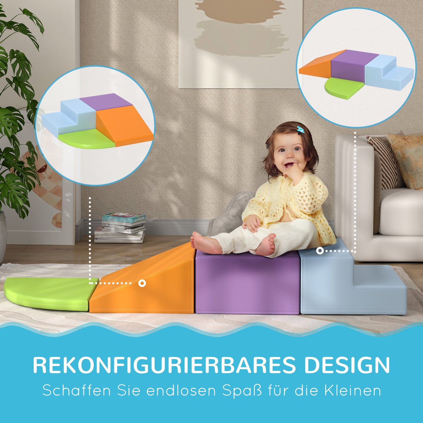 HOMCOM Saftbaustein-Set für Kinder, Kletter- und Krabbelspielzeug, weiches Kunstleder, EPE-Schaum, Mehrfarbig