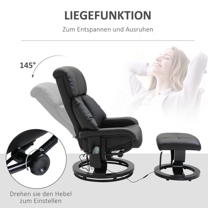 HOMCOM Massagesessel mit Fußhocker, 10 Vibrationspunkte, 145° verstellbare Rückenlehne, Schwarz