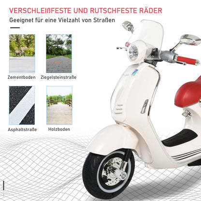 HOMCOM Kinder Elektro-Motorrad, 6V Kindermotorrad mit Scheinwerfer, Musik, Vor- und Rückwärtsgang, Trainingsräder, 30 kg belastbar, Elektromotorrad für 3-6 Jahre Kinder, Weiß