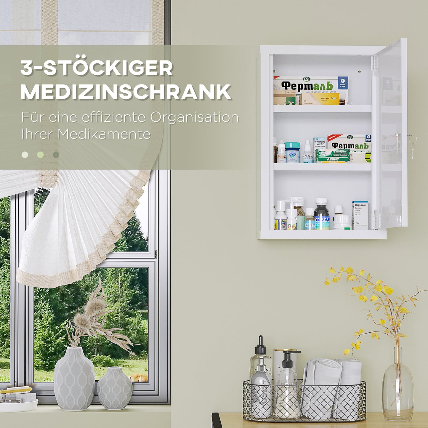 kleankin Medizinschrank, abschließbar, Einlegeböden, Stahlgehäuse, 30x14x46 cm, Weiß