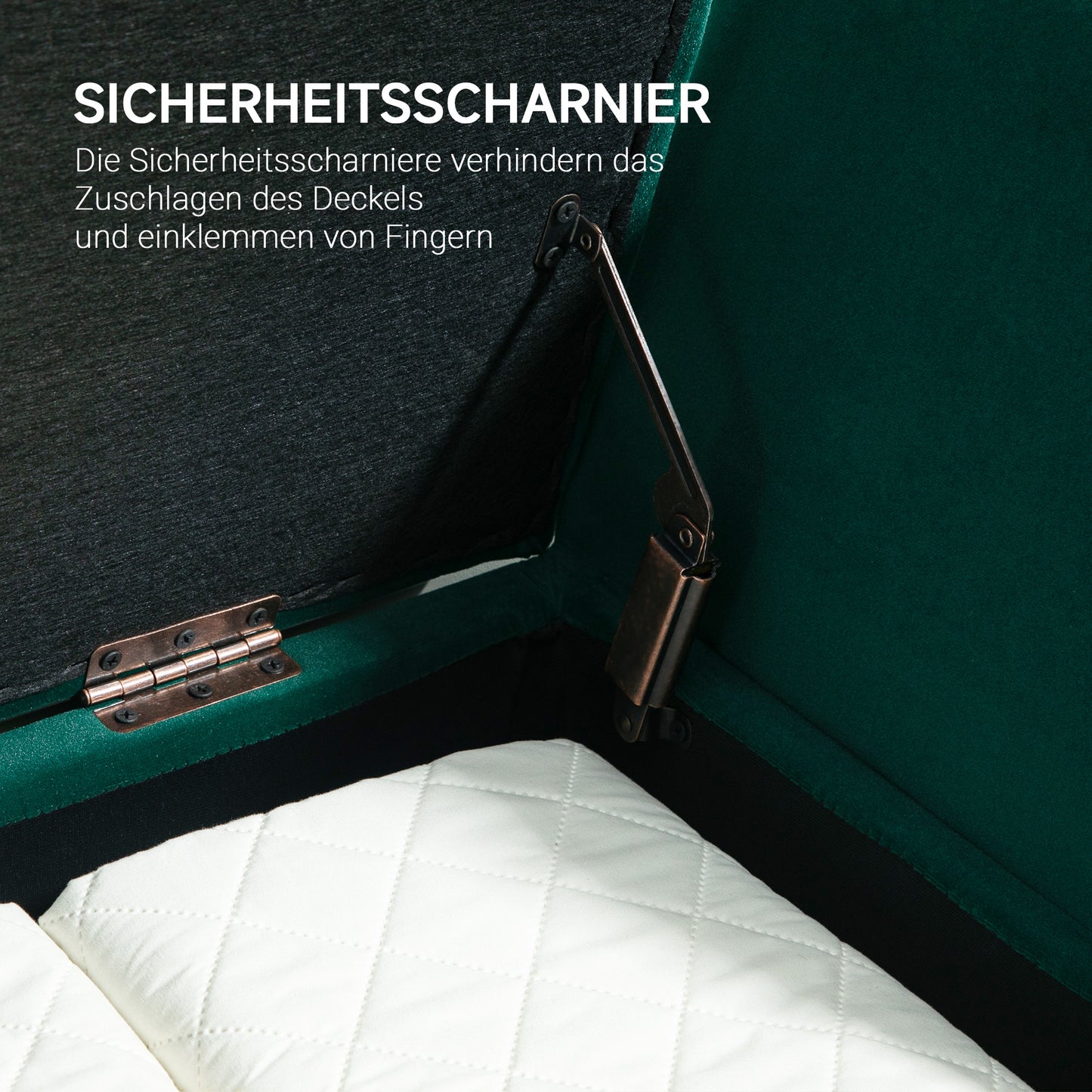 HOMCOM Polsterbank mit Stauraum, Armlehnen, Samtartiges Polyester, Kautschukholz, 107 x 42 x 65 cm, Grün