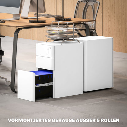 Vinsetto Aktenschrank aus Metall, Büroschrank, 3 Schubladen, rollbar, Weiß