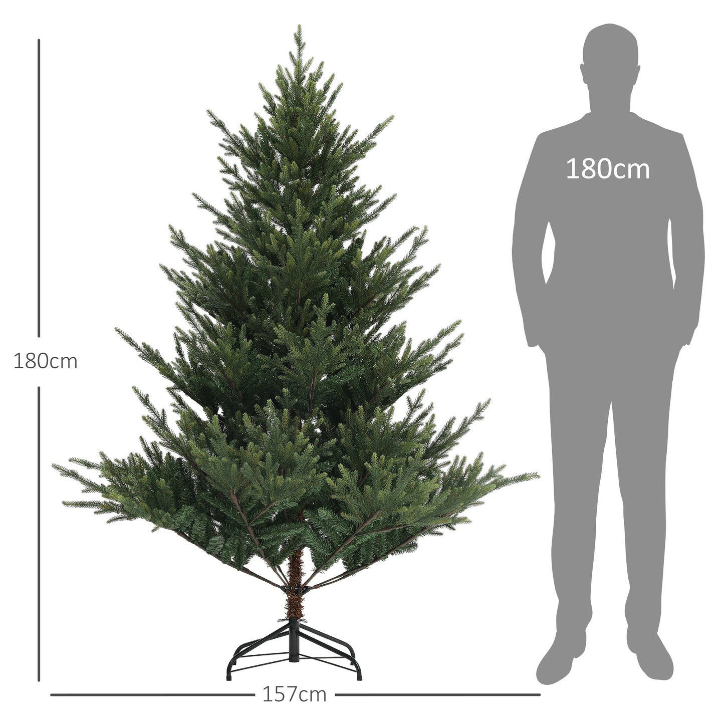 HOMCOM Künstliche norwegische Fichte, Weihnachtsbaum mit 1046 Spitzen, Metallsockel, Grün