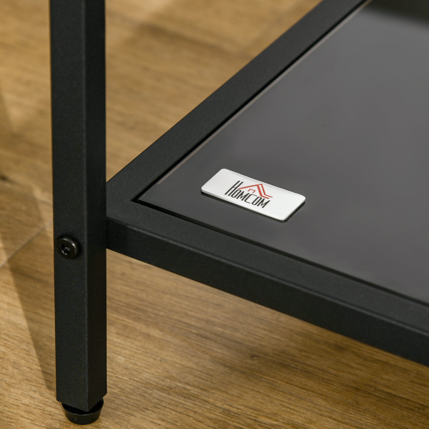HOMCOM Beistelltisch mit gehärteten Glasplatten, 2 Ebenen, klassisches Design mit Metallstruktur, Schwarz