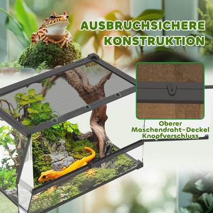 PawHut Glas-Terrarium für Reptilien, erhöhter &amp; wasserdichter Boden, Knopfschloss
