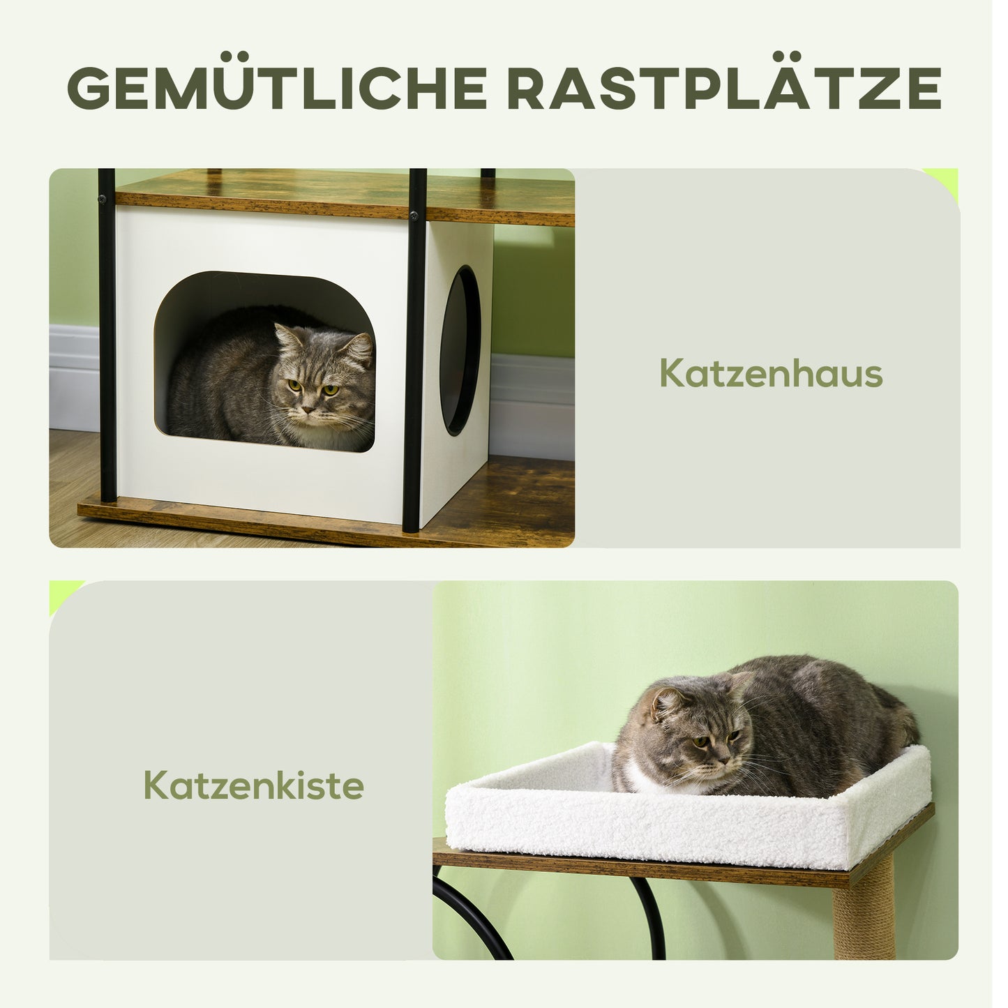 PawHut Kratzbaum, 4 Etagen, Katzenhaus, Spielball, Kippschutz, 80x40x118,5 cm, Braun/Weiß