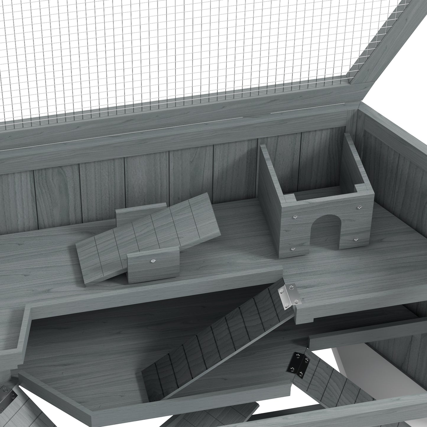 PawHut Hamsterkäfig, 3 Etagen, herausnehmbare Wanne, Holz/Metall, 115x60x55 cm