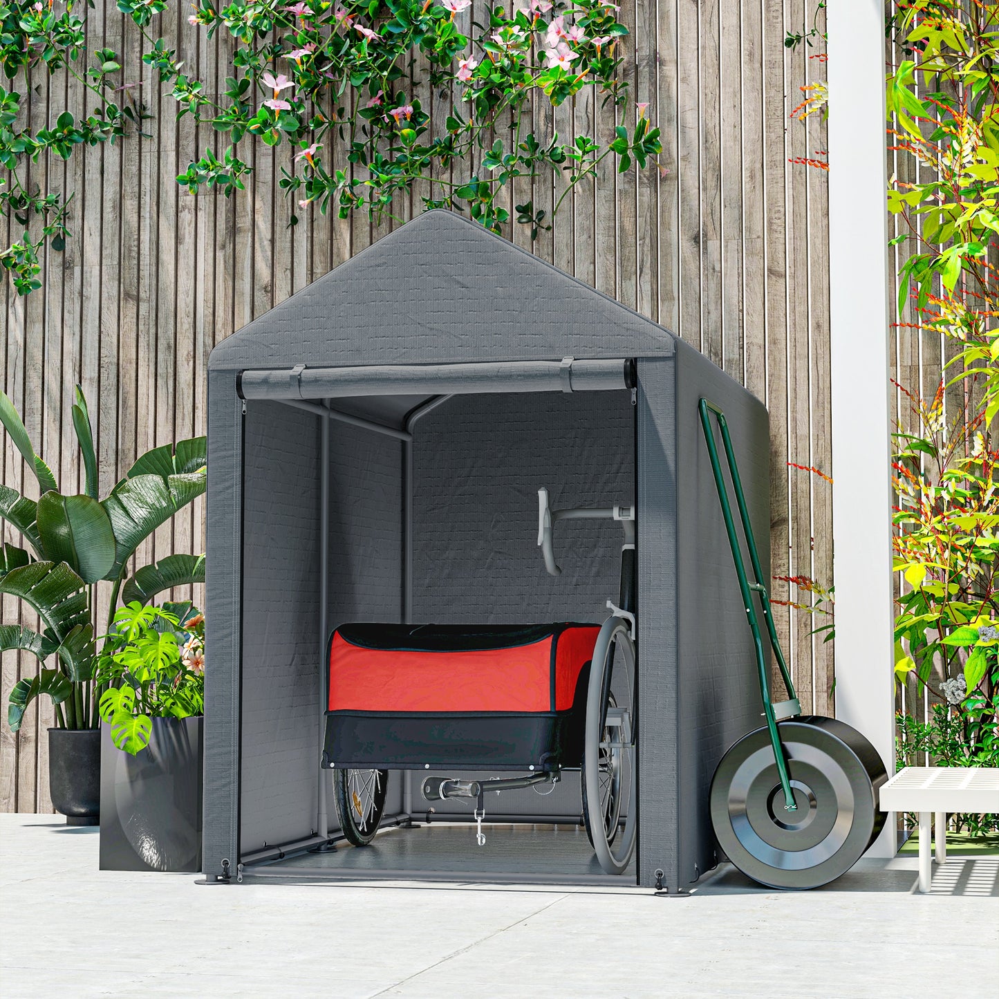 Outsunny Gartenschuppen, Lagerzelt, robust & wetterfest, Stahlrahmen, 1,2x1,8x1,6m, Dunkelgrau