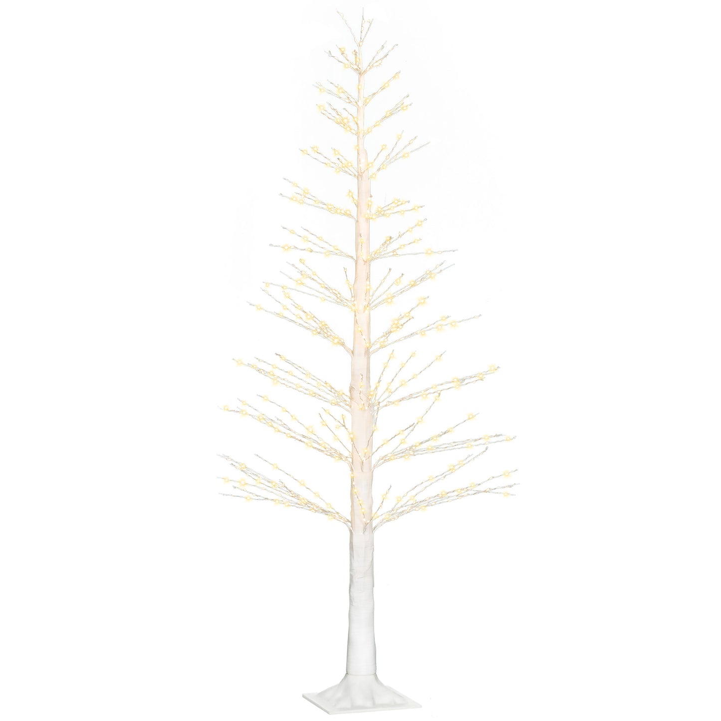 HOMCOM Kunsttanne mit LED-Beleuchtung, 180 cm hoher Weihnachtsbaum, realistische Rinde, Weiß